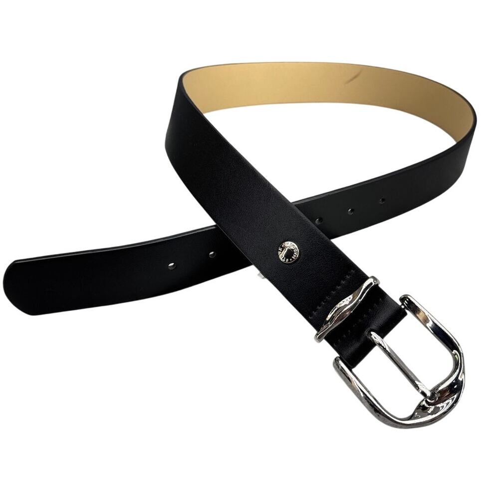 Steve Madden Black Leather Silver Buckle Belt Women Small